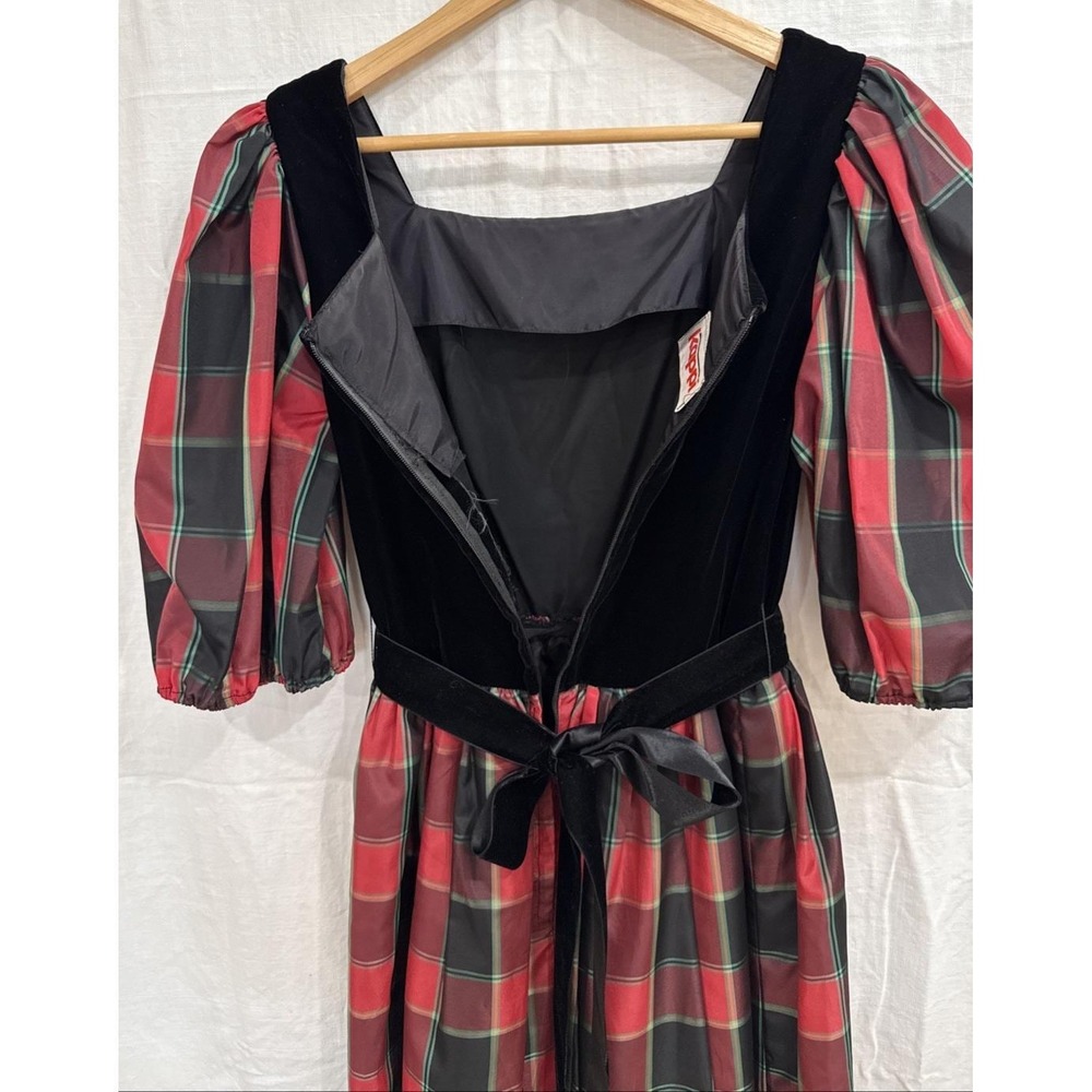 Vtg Holiday Dress Plaid Velvet Taffeta Union Made Modest Formal SZ Small Flaws - Picture 4 of 15